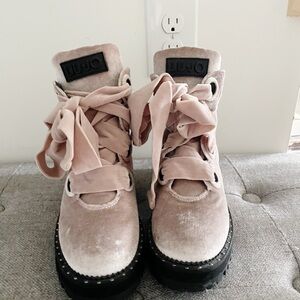 Liu Jo Crushed Velvet Lace Up Combat Boots Girly Grunge